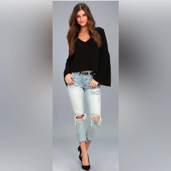 NWT Damsel Black Bell Sleeve Knit Sweater - Picture 2 of 10